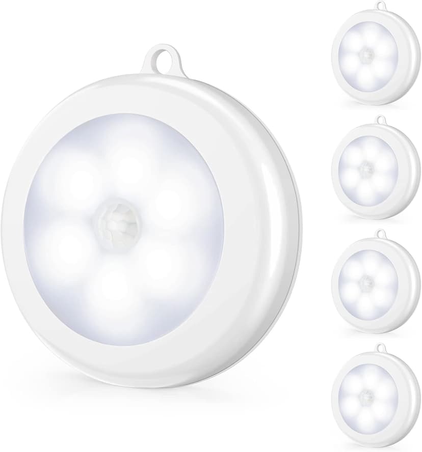 Mlambert 4 Pack Motion Sensor LED Night Light, Cordless Battery-Powered Stick-on Magnet Closet Lights, Safe Lights for Stairs, Cabinet, Cool White