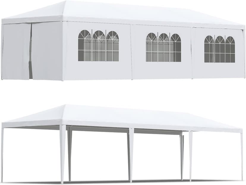 Greesum 10x30 Outdoor Canopy Tent, Patio Gazebo, for Party Wedding BBQ Events with 8 Side Removable Walls, Waterproof Canopies, White