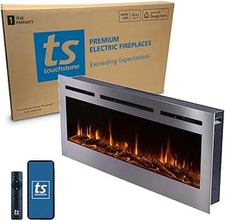 Touchstone Sideline Deluxe -Stainless Steel Smart Electric Fireplace- 50" Wide- Alexa/WiFi-Enabled- in Wall Recessed- 5 Flame Settings- 9 Flame Colors- 1,500W Heater- Log & Crystal Options- 86273