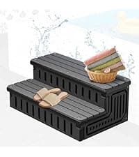 Hot Tub Steps with Removable Fabric Cover - Heavy Duty HDPE Spa Stairs with Storage, Non-Slip, Waterproof & Easy to Clean–All-Weather Steps for SPA, RV, Pool or Porch