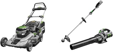 EGO Power+ LM2101 21-Inch 56-Volt Lithium-ion Cordless Lawn Mower 5.0Ah Battery and Rapid Charger Included & 15-Inch String Trimmer, Blower Combo Kit with 2.5Ah Battery and Charger Included, Black
