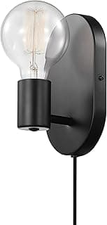 GLOBE Electric 51488 1-Light Plug-in or Hardwire Wall Sconce, Matte Black, 6ft Black Fabric Covered Cord, Inline On/Off Rocker Switch, Wall Lights for Bedroom, Bulb Not Included