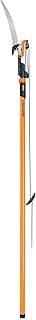 Fiskars 7ft-14ft Power-Lever Extendable Pole Saw and Tree Pruner, Lawn and Garden Tools, Black/Orange