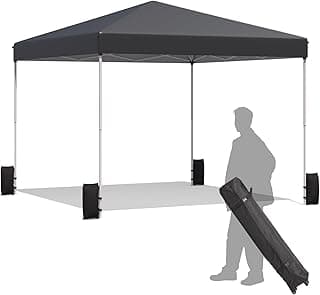 EROMMY 10x10 Pop Up Tent, Easy to Set Up Outdoor Canopy, Portable Gazebo for Events, Parties, Camping with Wheeled Bag, 4 Sand Bags, 4 Ropes and 8 Spikes(Black)