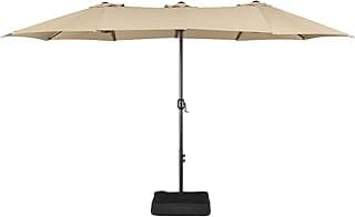 Yaheetech 15 ft Triple-size Patio Umbrella w/Base Included - Market Extra-Large Double Sided Umbrella - Twin-size Patio Parasol w/Easy Crank & 12 Strong Ribs & Ventilation Openings,Tan