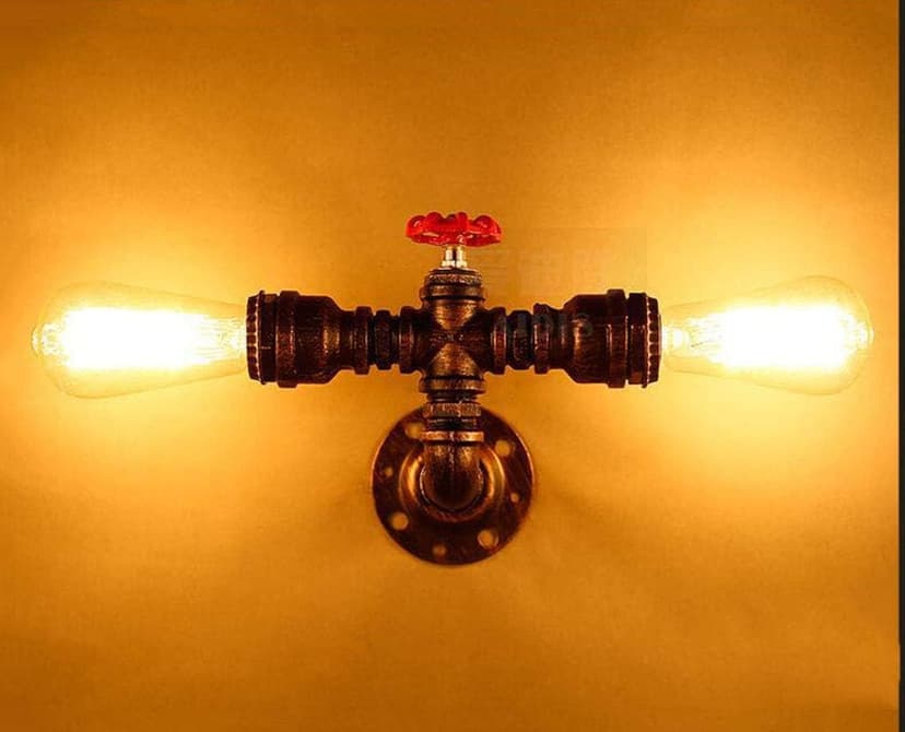 BYSUN Retro Industrial Steampunk Wall Sconce, 2 Lights Metal Water Pipe Style Mounted Lamp Light Fixture, E26 Industrial Vintage Edison Lamp