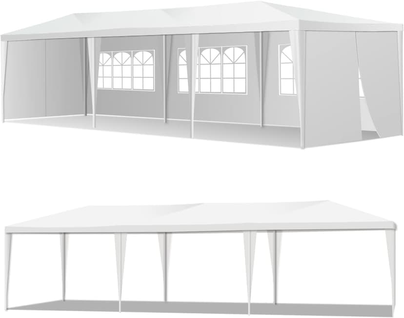 10'X30' Outdoor Gazebo, Canopy Tent Heavy Duty Wedding Party Tent with 8 Removable Sidewalls for Outdoor Wedding, BBQ, Camping, Backyard, Tents for Parties