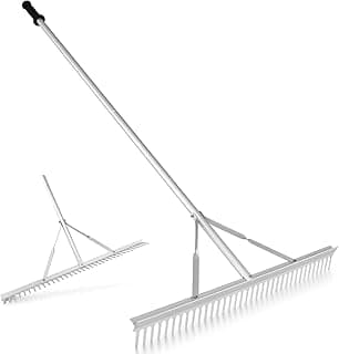 Goplus Landscape Rake 36 Inch, Aluminum Rake Head w/36 Tines and 68" Long Non-Slip Handle, Yard Rake Tool for Loosening & Leveling Soil, Landscaping Rake Beach Garden Lawn Care, Collecting Leaves