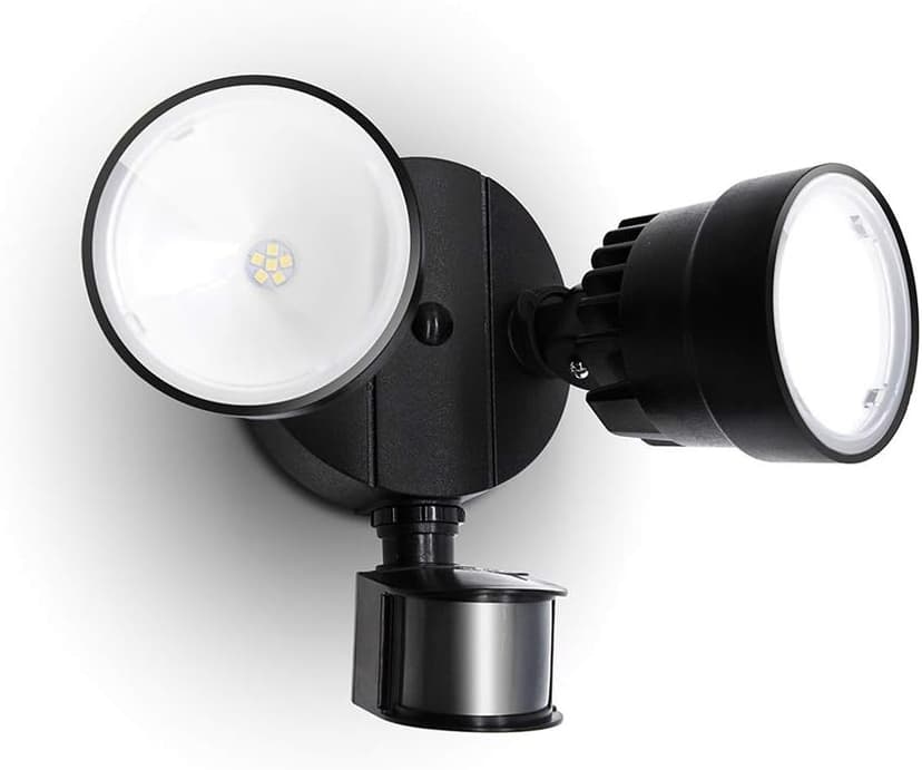 LUTEC Shrimp P6221B-PIR24 2000 Lumen 18 Watt 26 LED Motion Activated Integrated Dual-Head Floodlight Outdoor, IP54 Waterproof Exterior Security Wall Light for Patio, Garden, Yard-Black