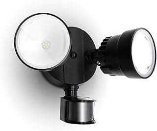 LUTEC Shrimp P6221B-PIR24 2000 Lumen 18 Watt 26 LED Motion Activated Integrated Dual-Head Floodlight Outdoor, IP54 Waterproof Exterior Security Wall Light for Patio, Garden, Yard-Black