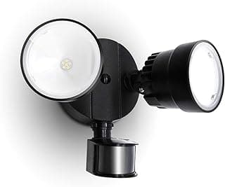 LUTEC Shrimp P6221B-PIR24 2000 Lumen 18 Watt 26 LED Motion Activated Integrated Dual-Head Floodlight Outdoor, IP54 Waterproof Exterior Security Wall Light for Patio, Garden, Yard-Black