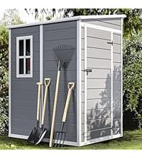 DWVO Outdoor Weather-Resistant Horizontal Storage Shed, 35 Cu Ft Capacity, Lockable and Waterproof, Suitable for Storing Garden Tools, Light Gray