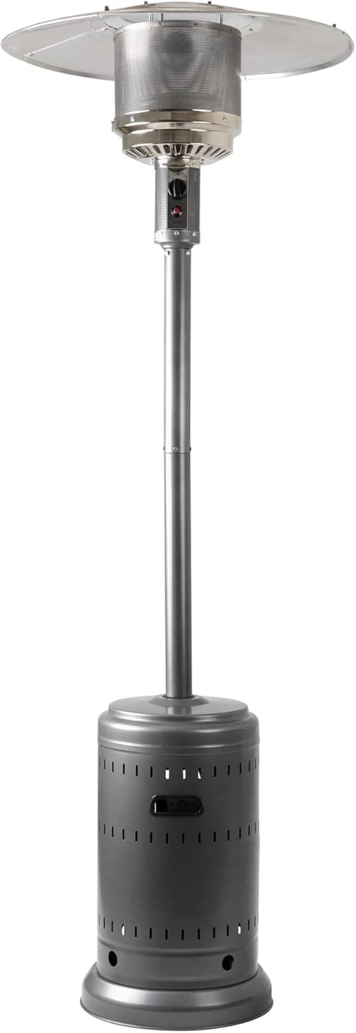 Amazon Basics 46,000 BTU Outdoor Propane Patio Heater with Wheels, Commercial & Residential, Slate Gray, with water tank, 32.1 x 32.1 x 91.3 inches (LxWxH)