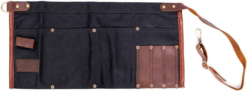 Luchuan Waterproof Waxed Canvas Tool Apron With the Adjustable Genuine Leather Belt (Black)