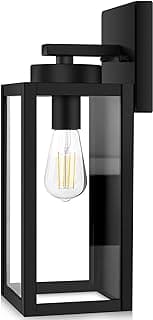 BesLowe Outdoor Wall Mount Light Fixture, Exterior Wall Lantern Waterproof, Black Outside Porch Sconce Lighting with Matte Black Finish & Glass Shade for House Garage Doorway Patio, E26 Socket