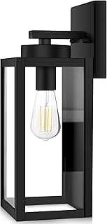 BesLowe Outdoor Wall Mount Light Fixture, Exterior Wall Lantern Waterproof, Black Outside Porch Sconce Lighting with Matte Black Finish & Glass Shade for House Garage Doorway Patio, E26 Socket