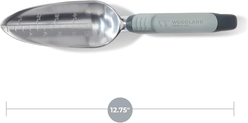 Woodland Tools Co. Heavy Duty Garden Transplanter – Rust-Resistant Aluminum Hand Trowel with Depth Gauge and Ergonomic Soft Grip Handle