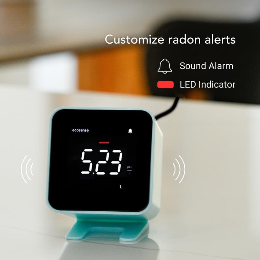Ecosense EB100 EcoBlu, Home Radon Detector, Capture & Display Results Every 10 Minutes, Short & Long-Term Continuous Monitoring, Easy to Use