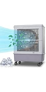 37" Evaporative Air Cooler 3000 CFM, 8 Gal Water Tank, 3 Speeds, Oscillating Cools up to 720 Sq. ft, Portable Industrial Swamp Water Cooler for Outdoor Commercial Factory - Gray