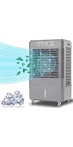 37" Evaporative Air Cooler 3000 CFM, 8 Gal Water Tank, 3 Speeds, Oscillating Cools up to 720 Sq. ft, Portable Industrial Swamp Water Cooler for Outdoor Commercial Factory - Gray