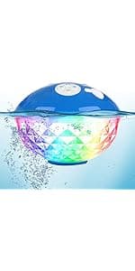 Blufree Floating Pool Speakers with Colorful Lights, Bluetooth Wireless Pool Speaker Floatable IP68 Waterproof, Built-in Mic & Crystal Clear Sound Bluetooth Hot Tub Speaker for Pool Party Outdoors