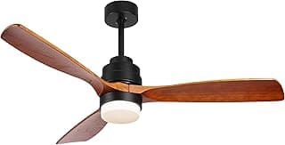 Wood Ceiling Fan with Light,Energy Saving,Ultra-Quiet DC Motor,3 Blades,6 Speed,Outdoor/Indoor Ceiling Fan for Patio,Deck,Porch,Bedroom,Living Room,Brown Walnut