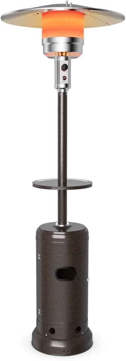 Tangkula 48,000 BTU Propane Patio Heater with Wheels, Outdoor Heaters for Patio with Shelf Tabletop, Stainless Steel Burner, Auto Shut Off & Tip-Over Protection, Portable Patio Heaters for Outdoor Use