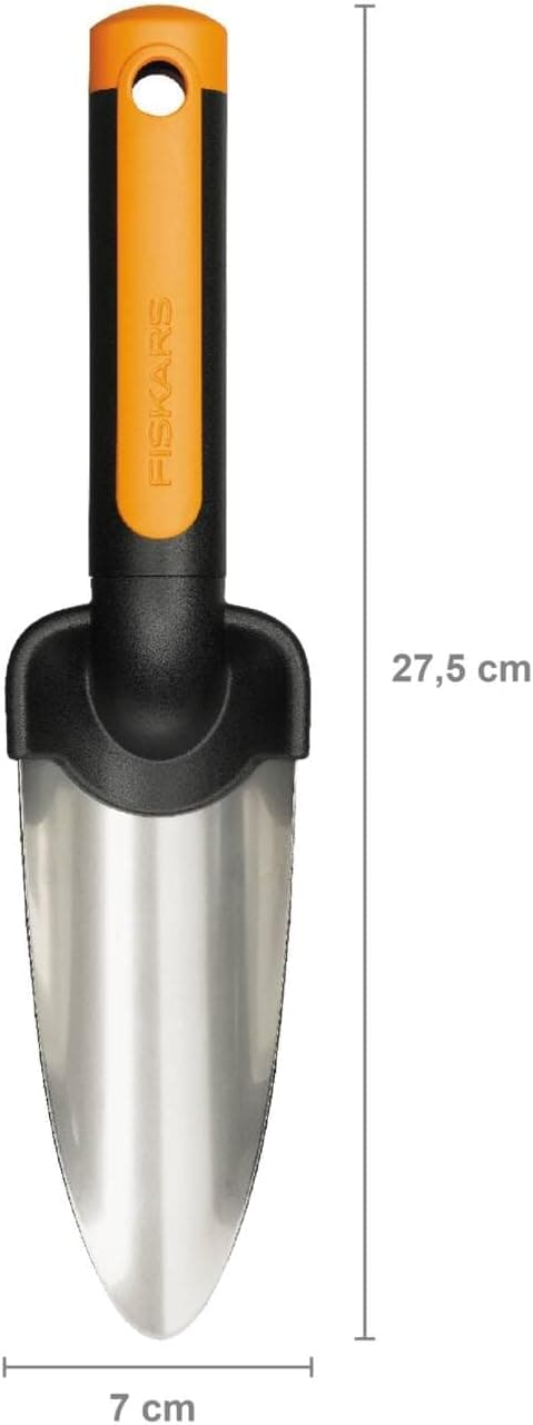 Fiskars Premium Planters Transplanter, Length 27 cm, Stainless Steel Trowel, Black/Orange, 1000727