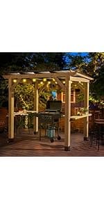 CHARMELEON 10'x12' Wood Gazebo,Patio Cedar Wood Gazebo with Mosquito Netting and Curtains, Galvanized Steel Hardtop Pavilion for Outdoor, Garden, Deck