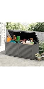 Outdoor Storage Shed 6x4.4FT, Resin Shed Plastic with Floor for Garden Tool,Waterproof Outdoor Resin Storage,Lockable Doors for Patio,Yard,Lawn (LightGray 6x4)