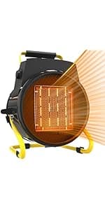 Outdoor Heaters for Patio, 1500W Portable Garage Heater with Overheat Protection & 3S Fast Heating, Non-Slip Cushion, Electric Space Heater for Patio, Garage, Greenhouse, Bedroom, Black