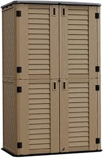 HOMSPARK Storage Shed Weather Resistance, Multi-Purpose Outdoor Storage Cabinet for Backyards and Patios, Horizontal Storage Shed for Lawnmower, Patio Accessories (Coffee, Tall - 53 cu.ft)