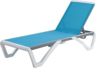 Kozyard Patio Chaise Lounge Chair - Full Flat Alumium & Resin Legs, Outdoor Reclining Adjustable Chair for Sunbathing, Beach, Patio, Lounge Set or Patio Table(Aqua Textilence W/O Table)