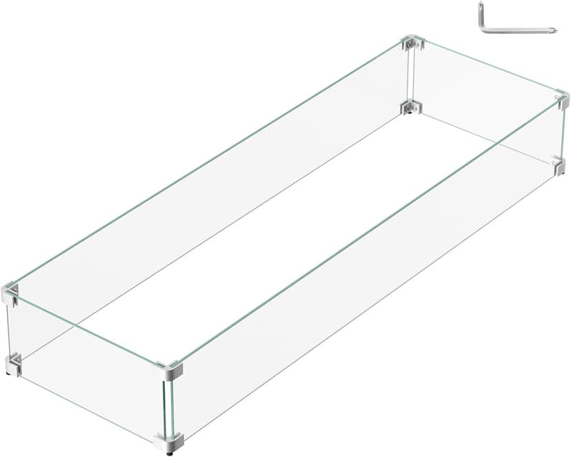41.5 x 13.5 x 6 Inch Glass Wind Guard for Propane Gas Fire Pit Table, Rectangular Thick Tempered Glass Shield, Firepit Glass Barrier with Aluminum Corner Bracket & Rubber Feet