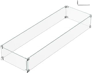 41.5 x 13.5 x 6 Inch Glass Wind Guard for Propane Gas Fire Pit Table, Rectangular Thick Tempered Glass Shield, Firepit Glass Barrier with Aluminum Corner Bracket & Rubber Feet
