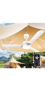 Ceiling Fans with Lights,28" LED Fan Light Hanging with Hook,Hook Type Ceiling Fan,Plug in Ceiling Fan Light,35W,3000-6500k,Remote Control,Portable Fan for Camping Bed,Patios,(Black)