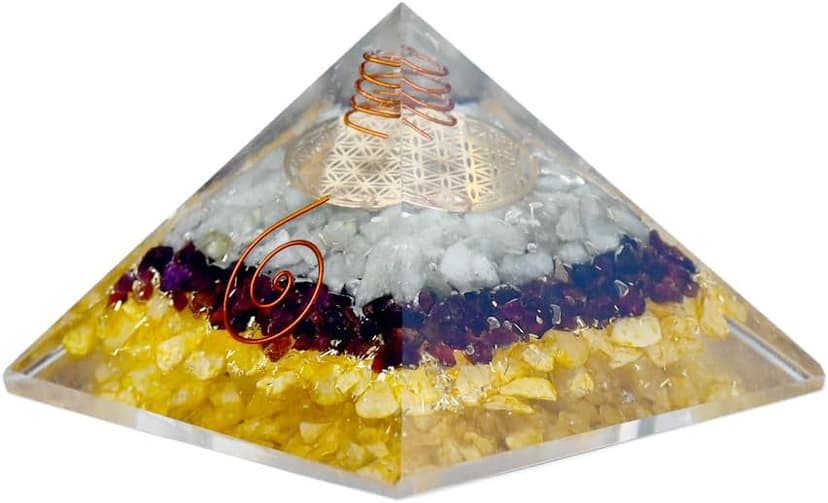 Triple Money Pyramid Energy Generator – Promotes Wealth & Prosperity with Green Aventurine, Red Garnet & Citrine – Attract Money & Success with Lucky Orgone Crystals