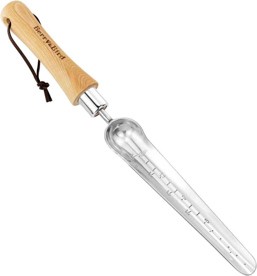 Seeding Widger,Stainless Steel Seed Dibber Tool with Measuring Scale,Wooden Handle Garden Bulb Trowel for Seed Planting Tool Hand Shovel Planter Transplanter Dibber Soil Digginng