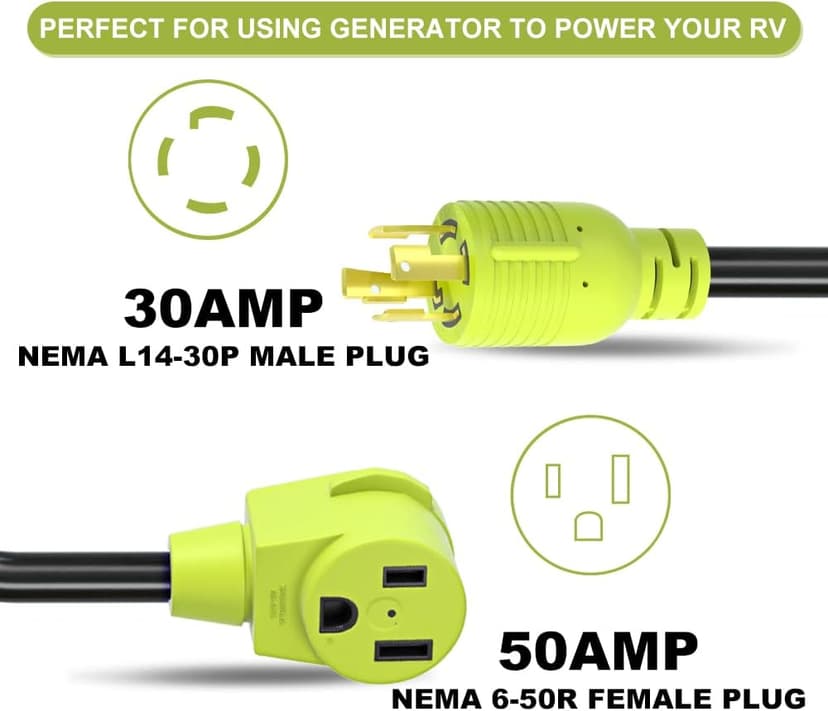 Generator Welder Adapter,NEMA L14-30P Male Plug to 6-50R Female Socket,4 Prong Generator to Welder Adapter Plug Power Cord,STW 10 AWG(1.5FT)