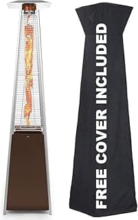 Resort Model 49,000 BTU Natural Gas Glass-Tube Flame Patio Heater in Rich-Mocha Matte Finish with Mobility Wheels and Protective Cover