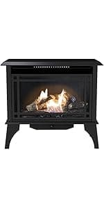 Comfort Glow Dual Fuel Ventless Gas Fireplace with Mantle The Avalon, Adjustable Thermostat, Natural Gas or Liquid Propane, 26,000 BTU, Heats 950 sq ft - Walnut Finish Gas Fireplace