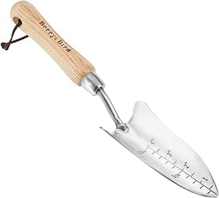 Transplant Trowel with Measurements, Garden Stainless Steel Potting Hand Trowel with Wooden Handle, Small Garden Hand Shovel Transplanter Tool for Planting Digging Transplanting Gardening