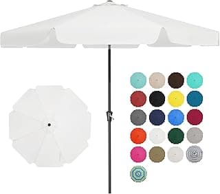 JEAREY 9' Patio Umbrellas Outdoor Table Market Umbrella w/Push Button Tilt/Crank, 8 Sturdy Ribs, UV Protection Waterproof Sunproof(Cream White)