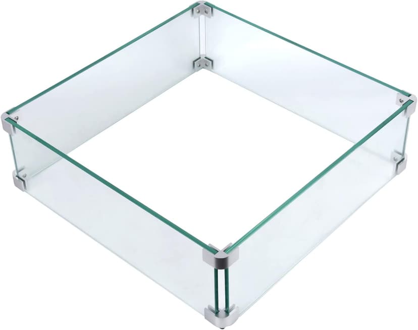 Fire Pit Wind Guard, 17.5 Square Fire Pit Glass Wind Guard Made of Clear Tempered Glass, Set with Assembly Instructions, Screwdriver, Easy to Install