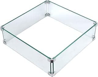 Fire Pit Wind Guard, 17.5 Square Fire Pit Glass Wind Guard Made of Clear Tempered Glass, Set with Assembly Instructions, Screwdriver, Easy to Install
