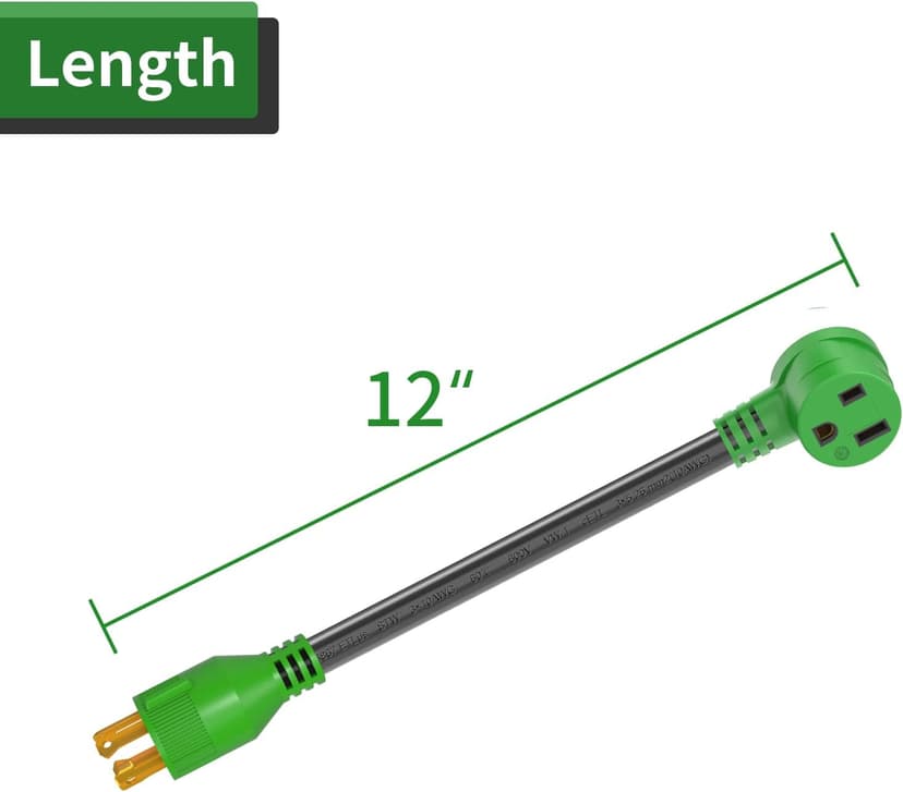 RVGUARD Welder Adapter, Generator 4 Prong 30 Amp to Welder 50 Amp Adapter, NEMA L14-30P to 6-50R Welding Adapter, 12 Inch, Green