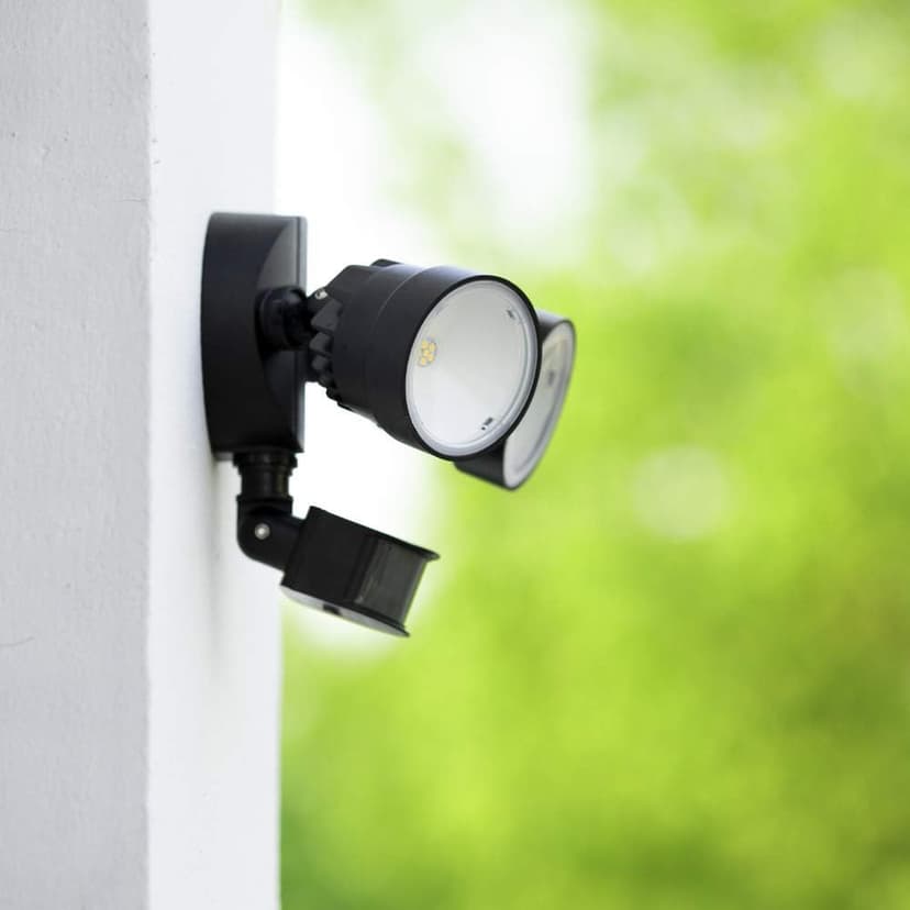 LUTEC Shrimp P6221B-PIR24 2000 Lumen 18 Watt 26 LED Motion Activated Integrated Dual-Head Floodlight Outdoor, IP54 Waterproof Exterior Security Wall Light for Patio, Garden, Yard-Black