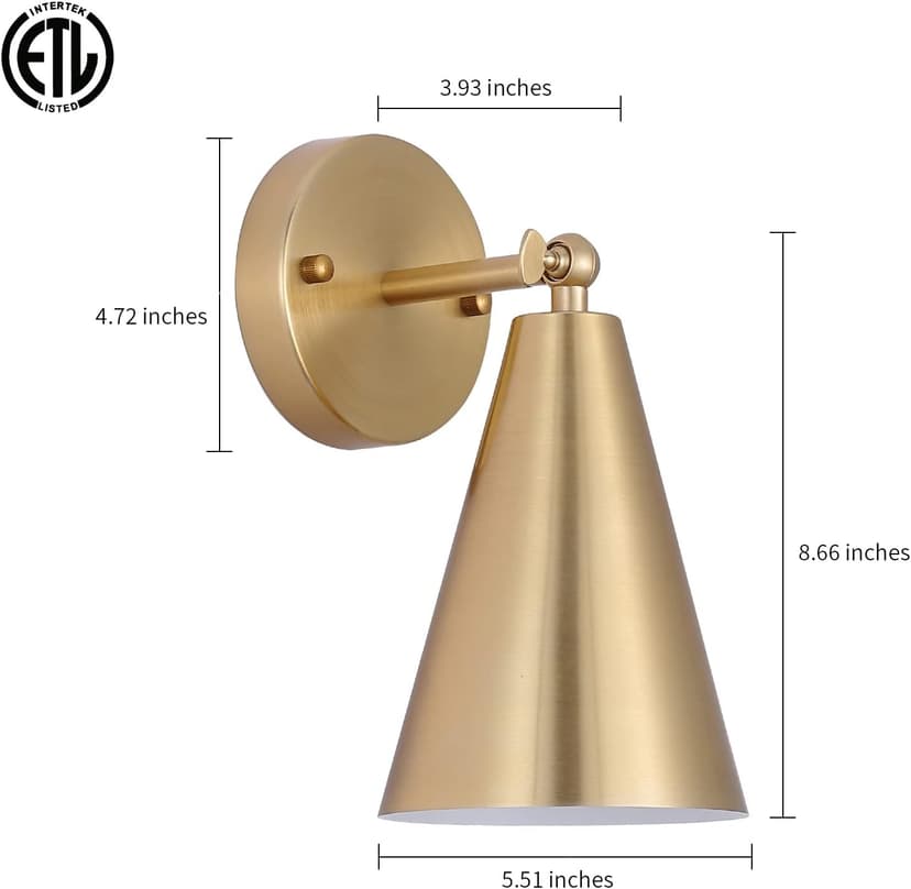 MWZ Gold Sconces Set of 2, Modern Brass Wall Sconces Lighting Fixtures with Metal Shade, Indoor Decor Wall Mount Swing Arm Lamp for Bedroom,Bedside,Kitchen,Hallway,Living Room,Reading,Bar