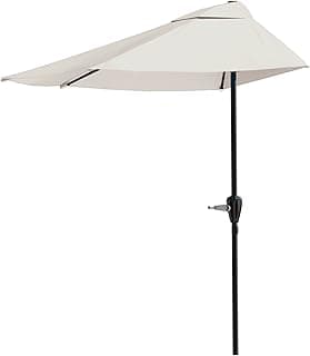 Pure Garden Half Umbrella - 9 ft Patio Umbrella with Easy Crank - Outdoor Patio Shade - Small Canopy for Balcony, Table or Deck (Red)