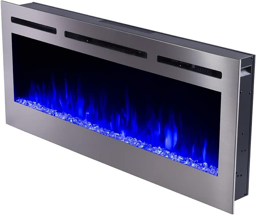 Touchstone Sideline Deluxe -Stainless Steel Smart Electric Fireplace- 50" Wide- Alexa/WiFi-Enabled- in Wall Recessed- 5 Flame Settings- 9 Flame Colors- 1,500W Heater- Log & Crystal Options- 86273